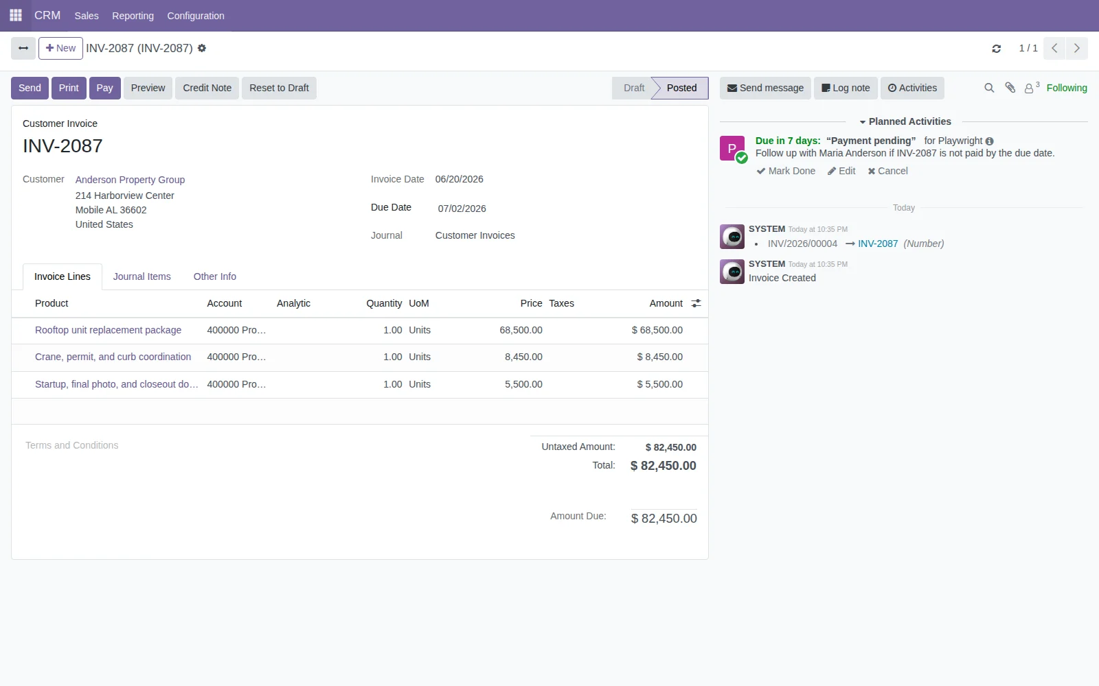 Invoice and payment status screenshot