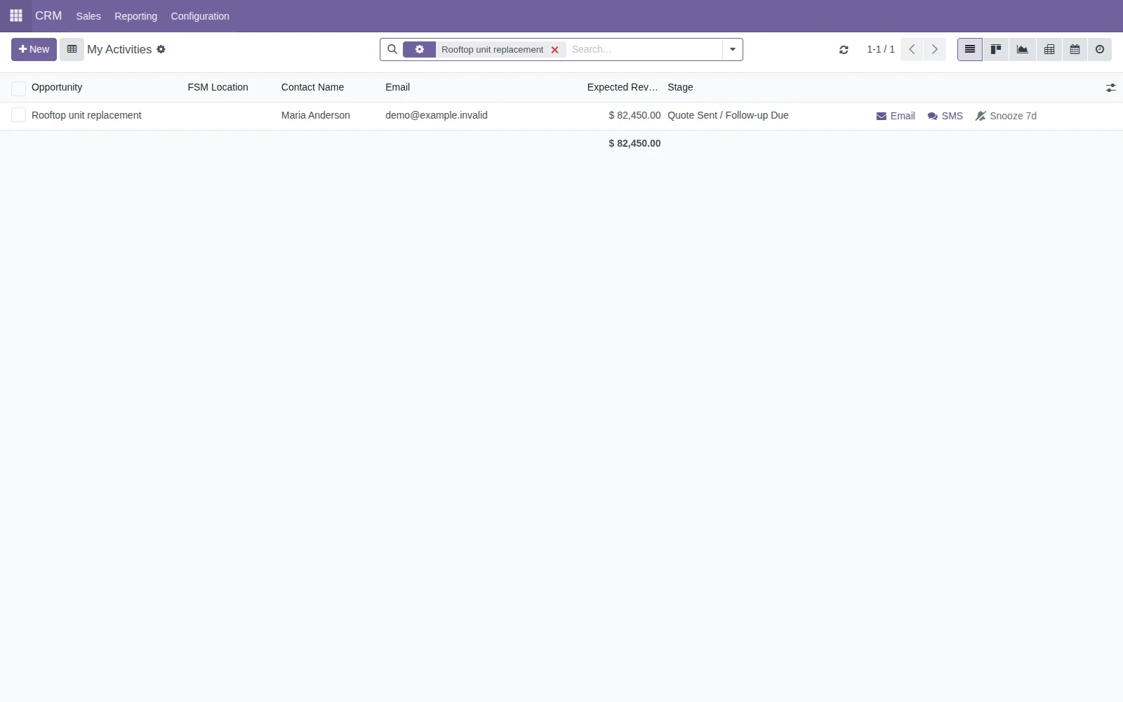 Follow-up activities list screenshot